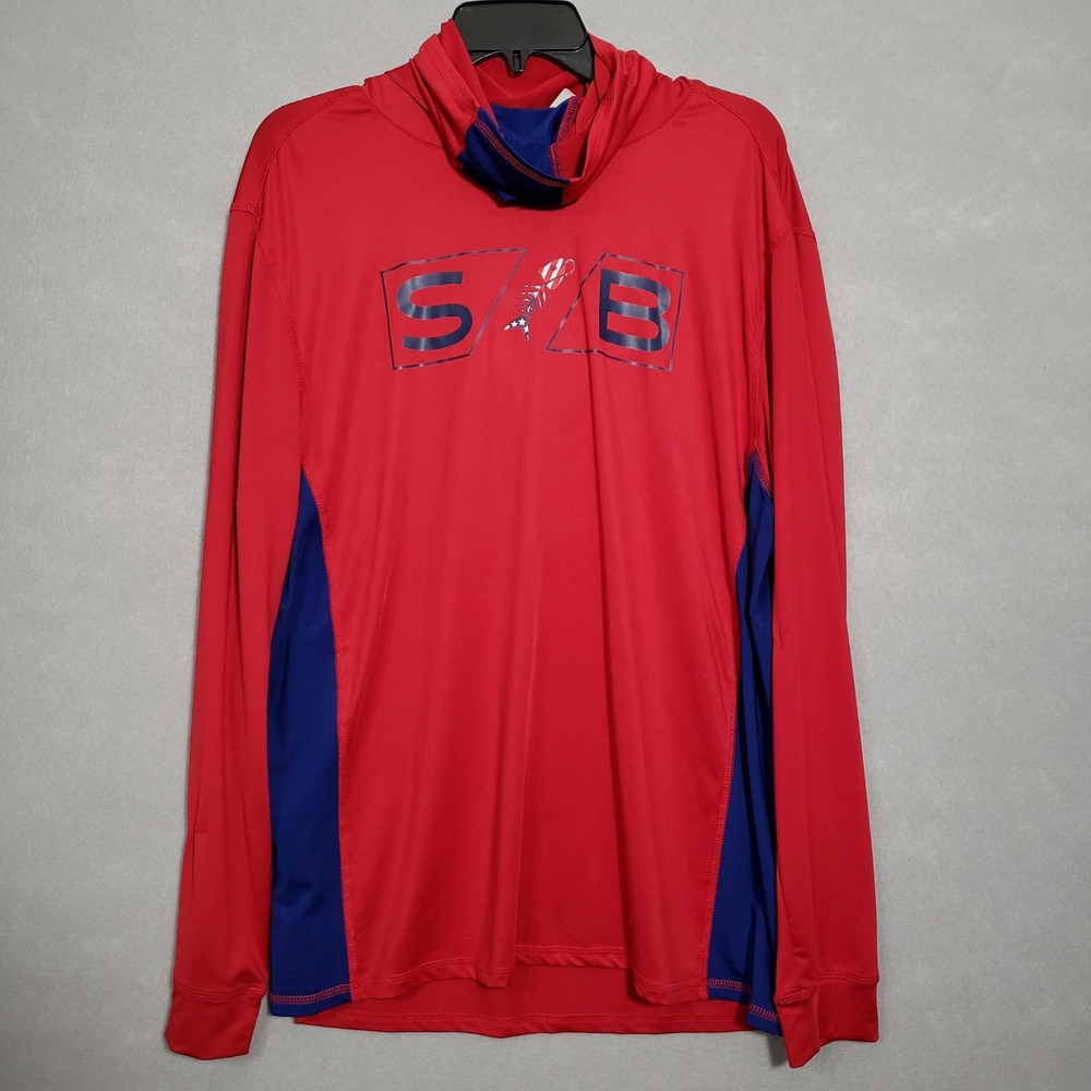 Silver Bait Large Hoodie Red White Blue Fishing Performance Angler Gorpcore UPF